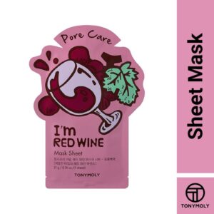 TONYMOLY Korean I'm Red Wine Face Sheet Mask for Pore Care & Brighter, Youthful Complexion